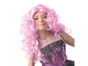 Pink paryk, krøllet hår