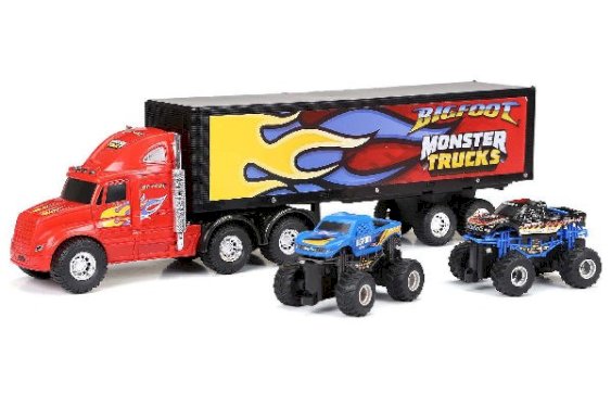 New Bright Radiostyrd Truck Hauler med Monster Trucks