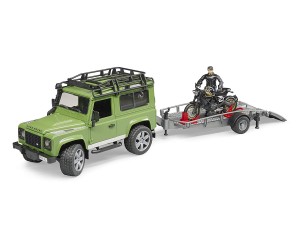 Bruder Land Rover m/ trailer, motorcykel och fører