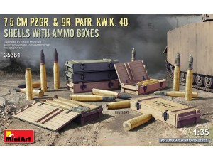 MiniArt, 7,5 cm panzergranater & granatpatroner m/ ammunitionsbokse, 1:35