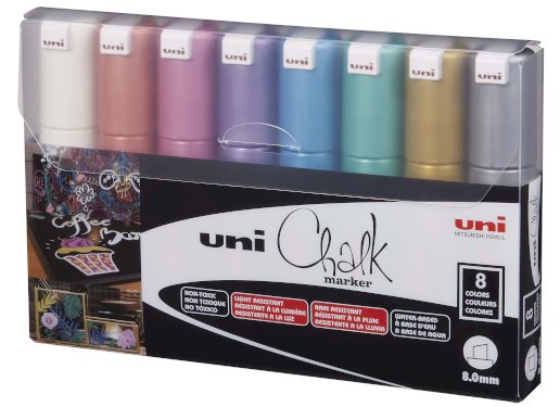 Uni Chalk PWE-8K, sletbar marker, metallic, 8 stk.