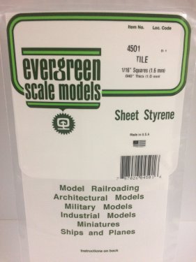 Evergreen Styrenplade, 1,0 mm m/ 1,6 mm fliser, 15 x 30 cm