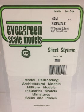 Evergreen Styrenplade, 1,0 mm m/ 3,2 mm fliser, 15 x 30 cm (0,28 mm fuge)