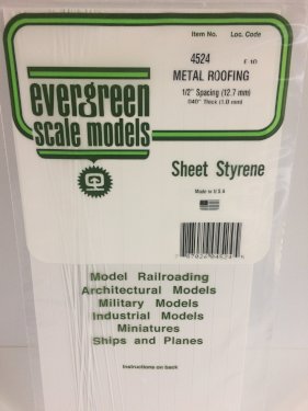 Evergreen Styrenplade, 1,0 mm m/ 12,7 mm lister, 15 x 30 cm