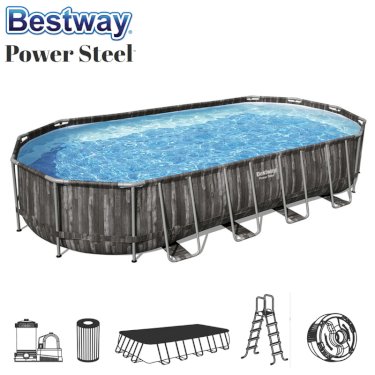 Bestway, Power Steel Oval Pool, 732 x 366 x 122cm m/tillbehør