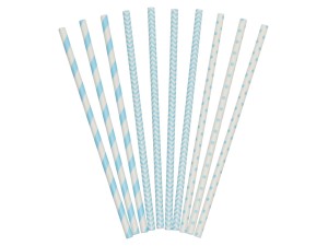 Papirsugerør, 24 stk., ljusblå mønstret