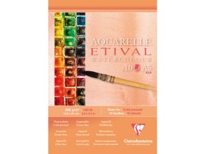 Clairefontaine, Etival, akvarelblok, A5, 300 g/m2, 10 ark