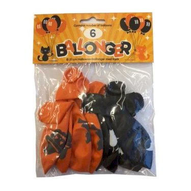 Joker Halloween Balloner Svart och Orange 6 Stk.